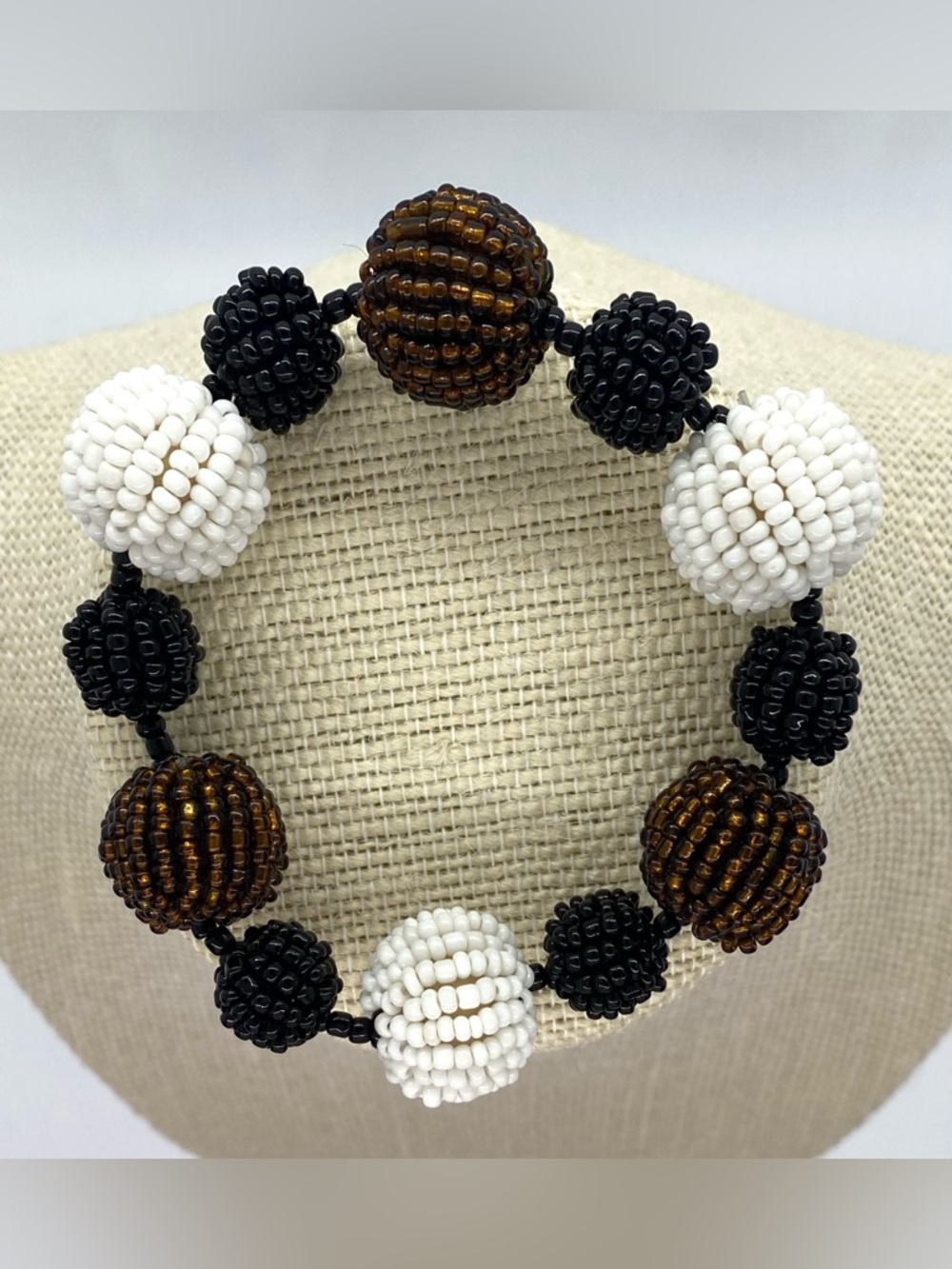 Black White Brown Beaded Stretch Bracelet Boho Chunky Eclectic Whimsigoth Fairy - Picture 7 of 7